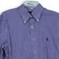 Mens White Blue Striped Collared Long Sleeve Button-Up Shirt Size 16 image number 3