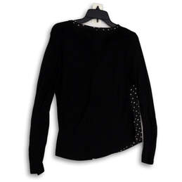 Womens Black Split Neck Long Sleeve Regular Fit Pullover Blouse Top Sz PL alternative image