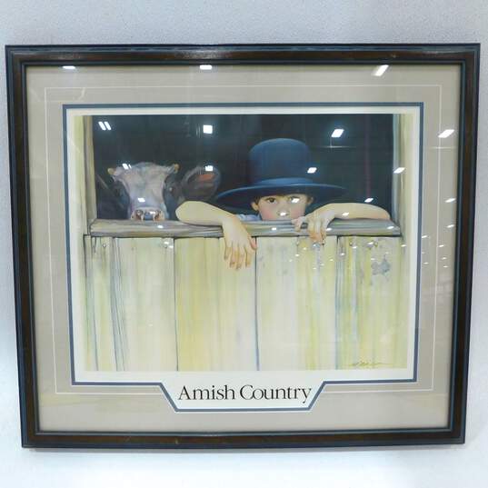 Artist Nancy Noel Amish Country Boy & Cow Calf Framed Art Print 29x25 image number 1
