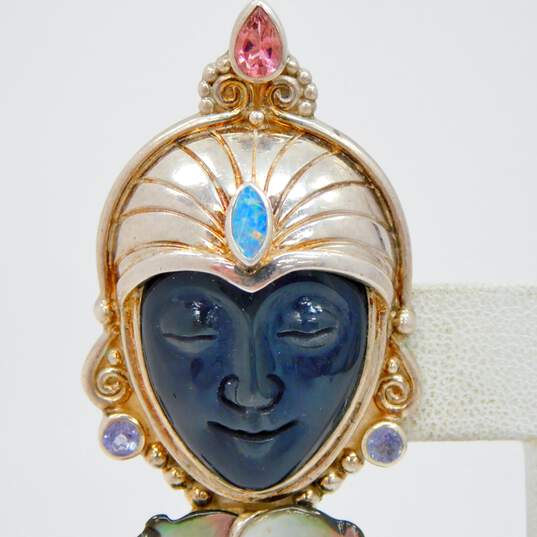 Sajen 925 Pink Tourmaline Opal Garnet Onyx Mother Of Pearl Tanzanite Goddess Pendant Brooch 31.8g image number 3