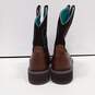Ariat Western Style Pull On Brown Boots w/Teal Embroidery Size 9 image number 4