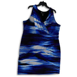 Womens Blue Black V-Neck Sleeveless Layered Short Wrap Sheath Dress Size 22