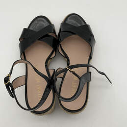 Womens Tan Black Leather Adjustable Strap Wedge Espadrille Heels Size 10.5 alternative image