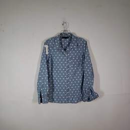 Womens Polka Dot Collared Long Sleeve Chest Pocket Button-Up Shirt Size M