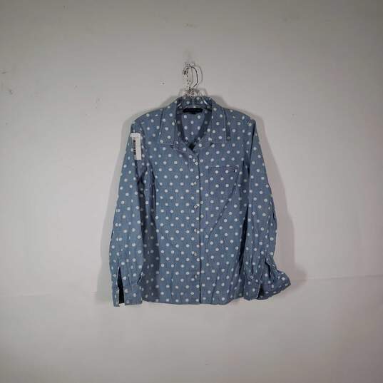 Womens Polka Dot Collared Long Sleeve Chest Pocket Button-Up Shirt Size M image number 1