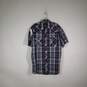 Mens Plaid Short Sleeve Chest Pockets X-Long Tails Snap Front Shirt Size Large image number 1