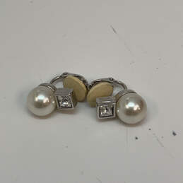 Designer Swarovski Silver-Tone Pearl Rhinestone Clip On Stud Earrings alternative image