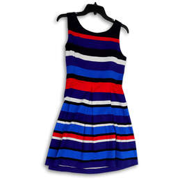 NWT Womens Multicolor Colorblock Pleated Scoop Neck A-live Dress Size 6