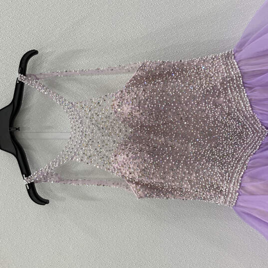 Womens Purple Beaded Round Neck Sleeveless Ruffled Maxi Dress Size 14 image number 3
