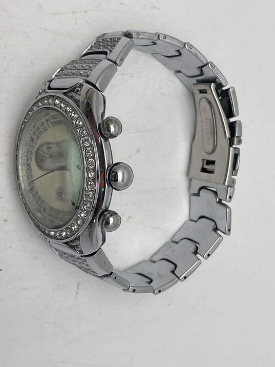Mens Silver Tone Rhinestone Stainless Steel Analog Wristwatch 143.3g image number 1