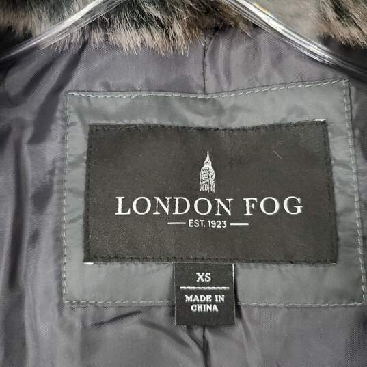 NWT London Fog Duck Water Fowl Down Gray Faux Fur Hooded Parka Size XS image number 4