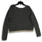 Womens Black White Knitted Round Neck Long Sleeve Pullover Sweater Size L image number 2