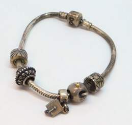 Pandora 925 Snake Chain Charm Bracelet With 3 Charms & 2 Clip Beads 26.9g alternative image
