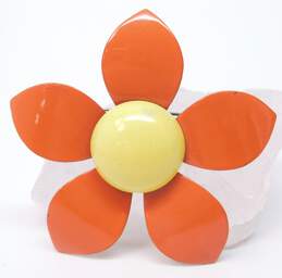 Vintage Orange & Yellow Mod Flower Brooches & Bangle Bracelets 35.3g alternative image