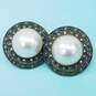 Judith Jack Sterling Silver Marcasite Faux Pearl Dome Earrings 16.6g image number 1