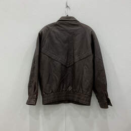 Mens Brown Leather Long Sleeve Collared Snap Front Bomber Jacket Size 40 alternative image