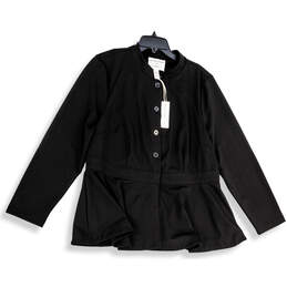 NWT Womens Black Long Sleeve Peplum Hem Button Front Jacket Size 18