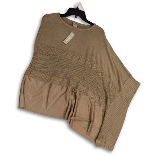 NWT Womens Brown Tight-Knit Asymmetrical Hem Poncho Pullover Sweater Sz S/M image number 1