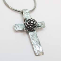 RL Israel Signed Hammered Cross Rose Pendant Necklace 11.6g alternative image