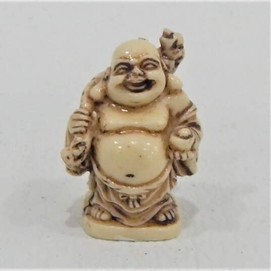 Happy Laughing Buddha Ivory Resin Figurines Set of 5 2 Inch image number 4