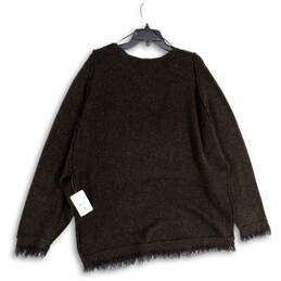 NWT Womens Brown Knitted Fringe Long Sleeve V-Neck Pullover Sweater Size L alternative image