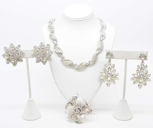 VNTG Weiss & Fashion Icy Rhinestone Necklace Brooches & Clip On Earrings 102.4g image number 1