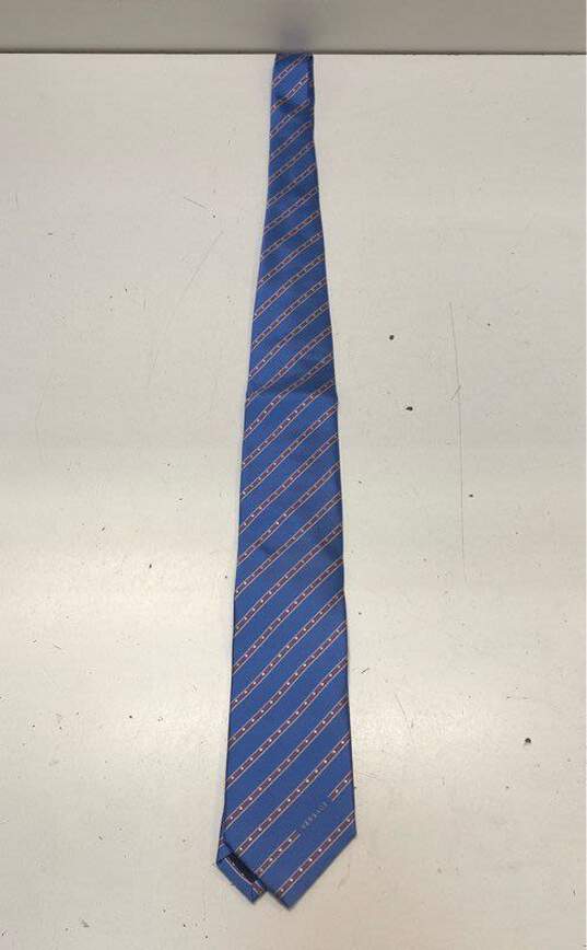 VERSACE Italy Blue Striped 100% Silk Necktie Tie image number 1