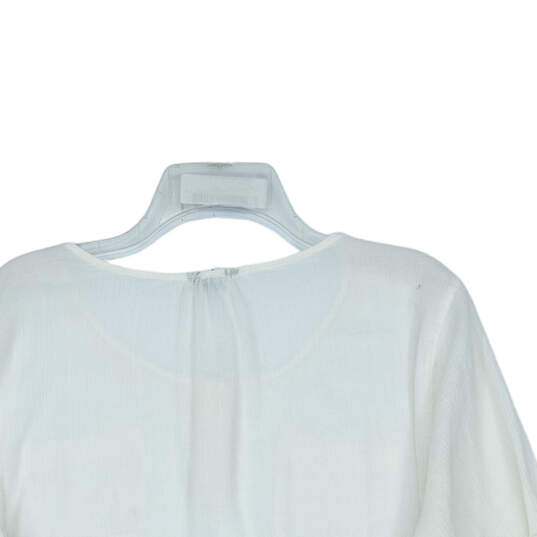 Womens White Round Neck Roll Tab Sleeve Front Pocket Tunic Top Size Large image number 4