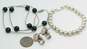 Artisan 925 Black Glass Balls Liquid Silver Necklace Rose Quartz Cabochon & Pearl Post Earrings & Ball Bead Chain Bracelet 21.6g image number 6