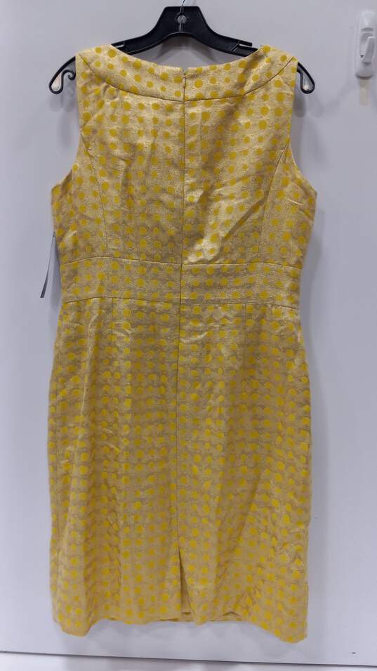 Tahari Arthur S. Levine Yellow And Gold Polka Dot Print Gold Sleeveless Dress Size 10 NWT image number 3