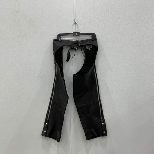 Mens Black Leather Adjustable Waist Belt Straight Leg Chaps Pants Size S image number 2