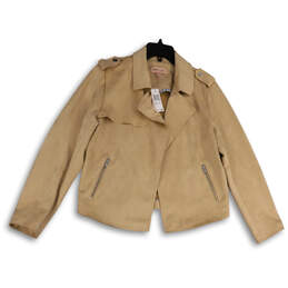 NWT Womens Beige Zipped Pockets Long Sleeve Open Front Jacket Size XL