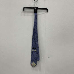 Mens Blue Black Striped Silk Keeper Loop Adjustable Pointed Necktie alternative image
