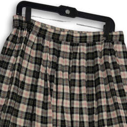 Womens Black White Plaid Pleated Elastic Waist Pull-On A-Line Skirt Size M