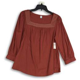 NWT Old Navy Womens Red Square Neck Long Sleeve Blouse Top Size Medium