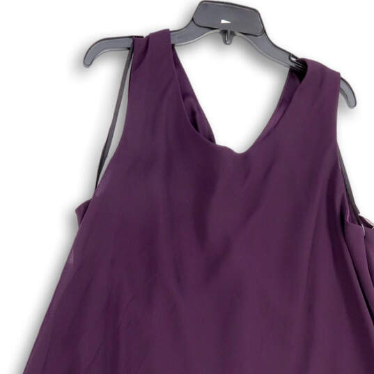 Womens Purple Sleeveless Wide Strap Round Neck Ruffle Hem Mini Dress Sz 22W image number 3