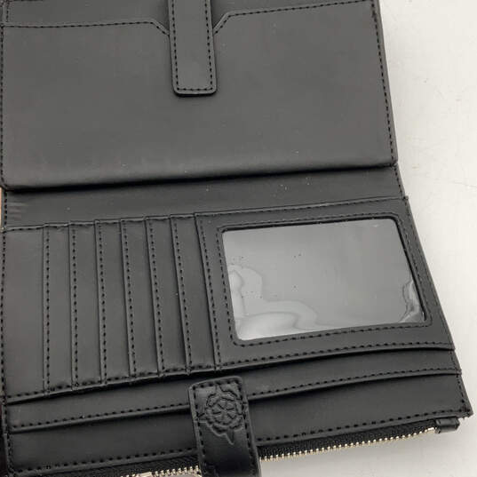 Womens Black Leather Signature Print Inner Card Slots Zip Wristlet Wallet image number 3