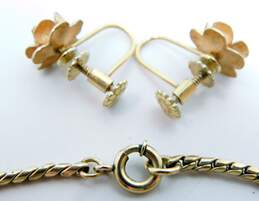 Vintage Krementz & 1/20 12K Gold Fill Chain Necklace Rose Flower Screw Back Earrings & Blue Glass Cabochons Knot Tie Clip 17.7g alternative image