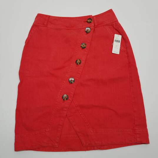Anthropologie red lightweight asymmetrical button skirt 0 petite image number 1