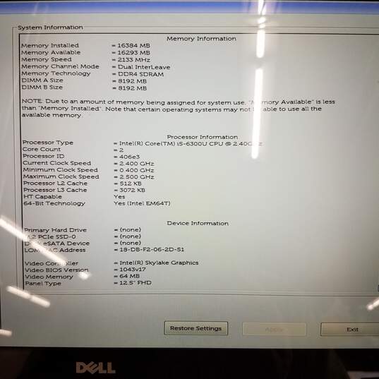 DELL Latitude E7270 12in Laptop Intel i5-6300U CPU 16GB RAM NO SSD image number 8