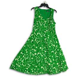 Tommy Hilfiger Womens Green White Floral V-Neck Sleeveless A-Line Dress Size 10