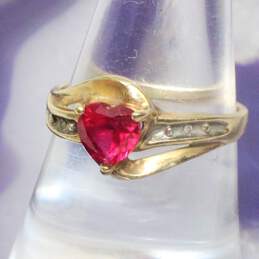 10K Yellow Gold Moissanite Accent Lab Created Ruby Ring Size 7.5 - 2.2g