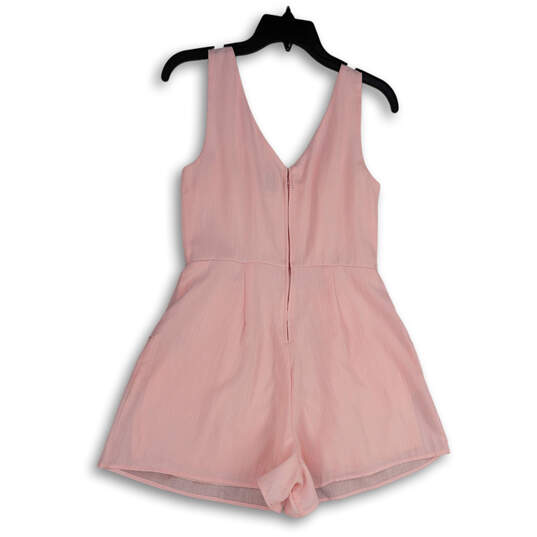 NWT Womens Pink V-Neck Sleeveless Pockets Back Zip One-Piece Romper Size S image number 2