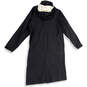 Womens Black Long Sleeve Zipped Pockets Hooded Full-Zip Rain Coat Size 8 image number 2