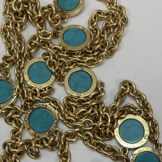 Designer Michael Kors Gold-Tone Turquoise Tone Double Strand Chain Bracelet image number 4