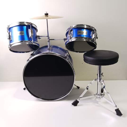 Bright Blue With Silver Metal Mini/Kid Music Alley Drum Set With Stool image number 1