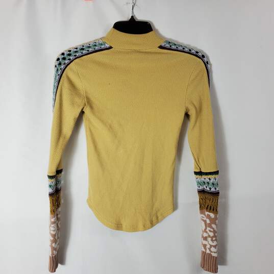 Free People Women Yellow Thermal Sweater sz XS image number 2