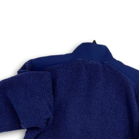 Mens Blue Fleece Mock Neck 1/4 Snap Long Sleeve Pullover Jacket Size Large image number 4