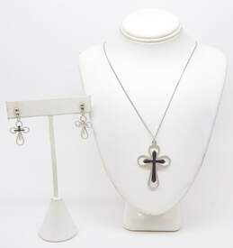 VTG Sarah Coventry Silvertone Cross Pendant Necklace & Drop Earrings Set