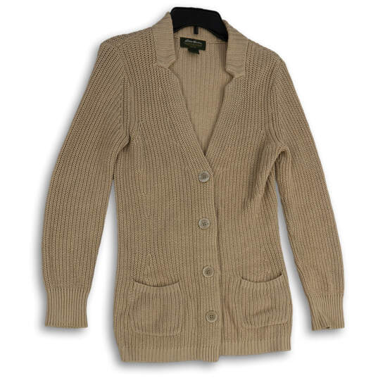 Womens Tan Knitted Long Sleeve Button Front Cardigan Sweater Size S image number 1